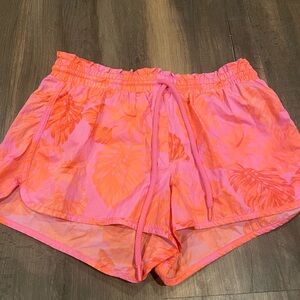 aerie Pink & Orange Tropical Print Athletic Shorts